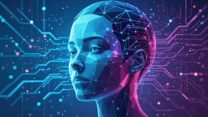 Digital AI Face with Futuristic Circuit Background
