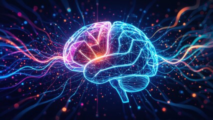 Neon Brain with Glowing Connections