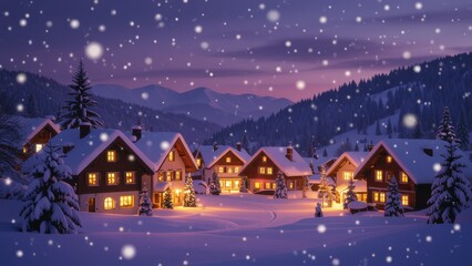 Snowy Village at Twilight