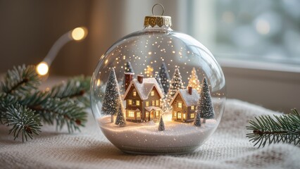 Christmas Snow Globe with Miniature Houses