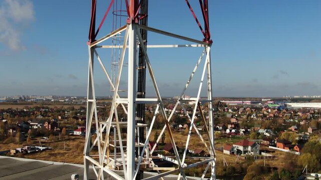 Vertical drone ascent alongside communication structure