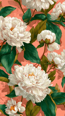 Botanical Peony Illustration on Blush Pink Background