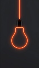 Minimalist Glowing Neon Lightbulb Illustration on Dark Background