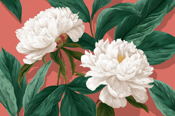 Botanical Peony Illustration on Blush Pink Background