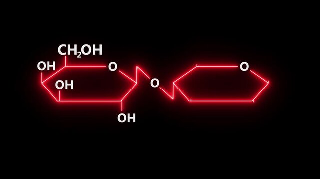 neon Lactose Structural Formula On black Background. Lactose Molecular Structure Symbol icon Animation. Lactose Molecule Structure icon.