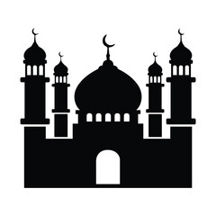 Silhouette of a mosque with multiple minarets Vector, illustration