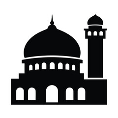 Silhouette of a mosque with a dome and minaret Vector, illustration