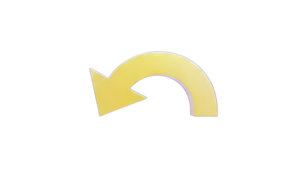 Yellow Curved Arrow Pointing Left on White Background