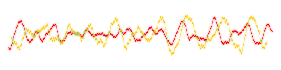 Red yellow light wave pulse spectrum graph analysis isolated on white background