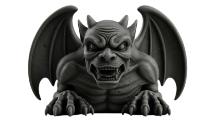Stone Gargoyle Sculpture on Black Background