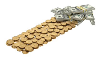 Gold Coins & Dollar Bills Arrow Up