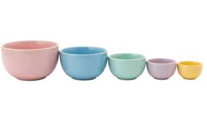 Five Pastel Ceramic Bowls Lined Up
