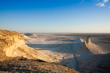 Beautiful Mangystau landscape, Kazakhstan. Ak Orpa pinnacles view, Bozzhira valley