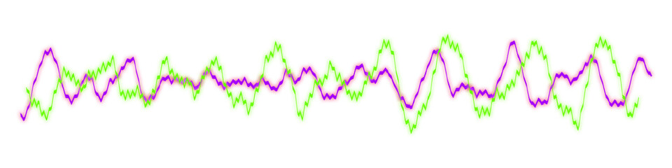 Green purple light wave pulse spectrum graph analysis isolated on white background