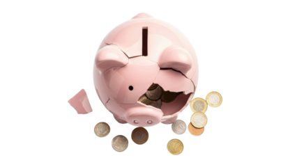 Broken Piggy Bank Spilling Coins