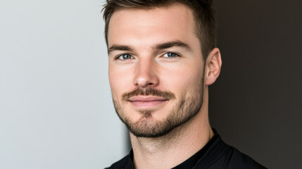 Obraz premium Young man portrait with confident smile and soft studio lighting