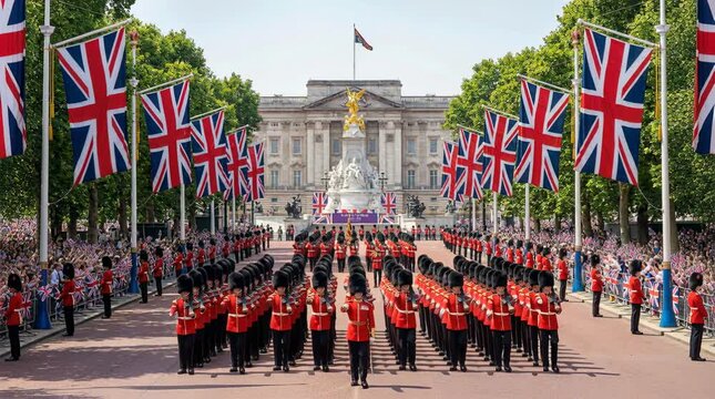 The Queen&rsquo;s Platinum Jubilee Celebration with Household Division Guards Parading During Trooping the Colour in London