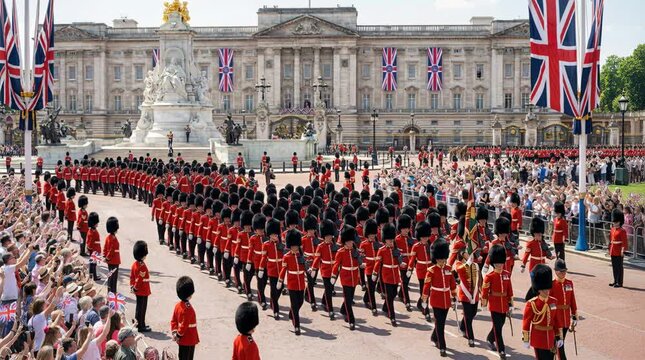 The Queen&rsquo;s Platinum Jubilee Celebration with Household Division Guards Parading During Trooping the Colour in London