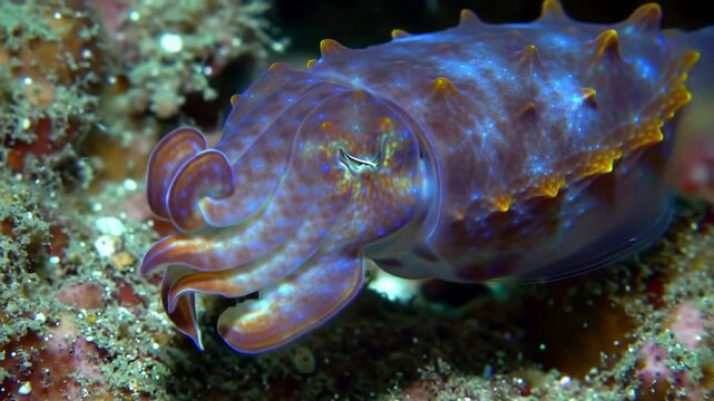 Cuttlefish displays iridescent colors underwater