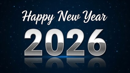 Obraz premium Happy New Year 2026 with silver metallic numbers on dark blue starry background new year celebration
