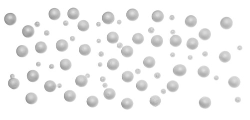 White circle styrofoam ball flying, pattern and texture foam granules with glitter, isolated on background, clipping path