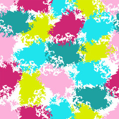 Seamless abstract paint splash pattern in vibrant neon colors. Contemporary artistic background for textile prints, fashion design, packaging, stationery, wallpapers and creative branding projects.
