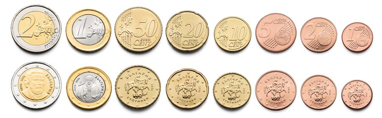 euro and cent coin currency set collection isolated on white background european union bulgarian lev and stotinki Bulgaria 2026