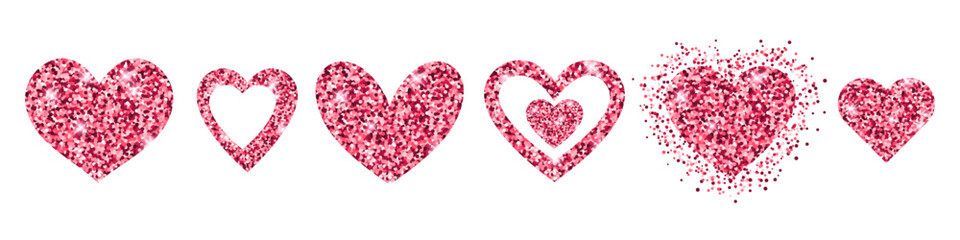 Pink Glitter Heart Shape set isolated on transparent background
