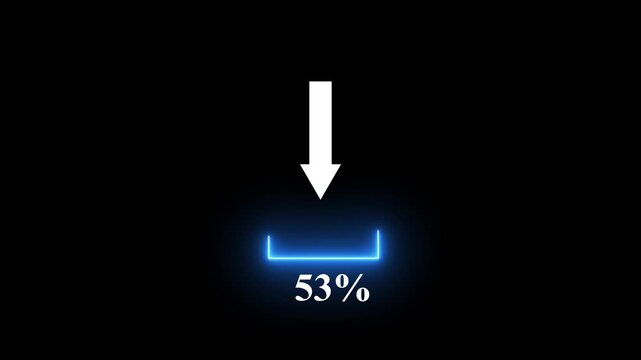 White Download bar Arrow Above Blue Neon 100% Percent pointing Animation Video. 
