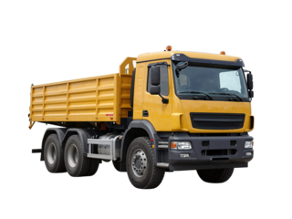 Dump truck presents industrial transport on white