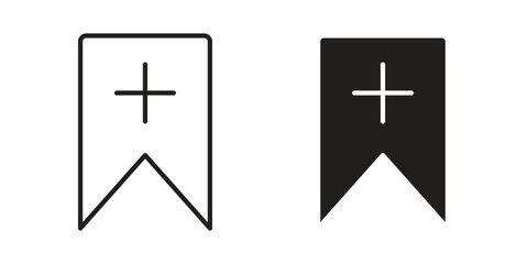 Bookmark add icon Collection for mobile and web apps. Editable stroke line and glyph icons.