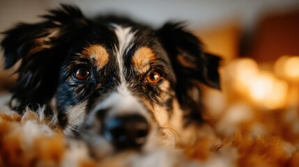 A close-up of a black and brown dog reveals its soulful eyes, creating an intimate and warm connection with viewers, embodying loyalty and companionship.