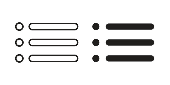 Bulleted list icon Collection for mobile and web apps. Editable stroke line and glyph icons.
