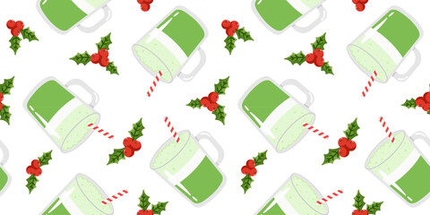 green tea latte winter drink ornament wallpaper print seamless vector illustration trendy seasonal design fabric scrapbooking website background