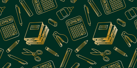 luxury background design gold line art elements calculator pencil notebook scissors glue back to school season print wrapping paper fabric texture