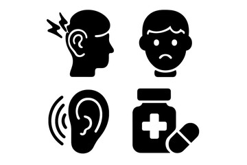 Symptoms of earache, hearing loss, sickness, and medical treatment concepts