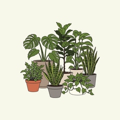 Set of plants in pots icon flat vector design.