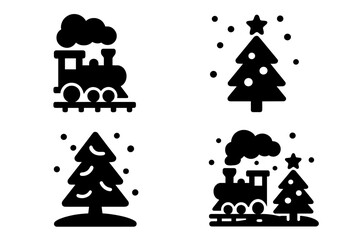 Christmas holiday steam locomotive train and decorated pine trees in snowy weather © PAPA STOCK