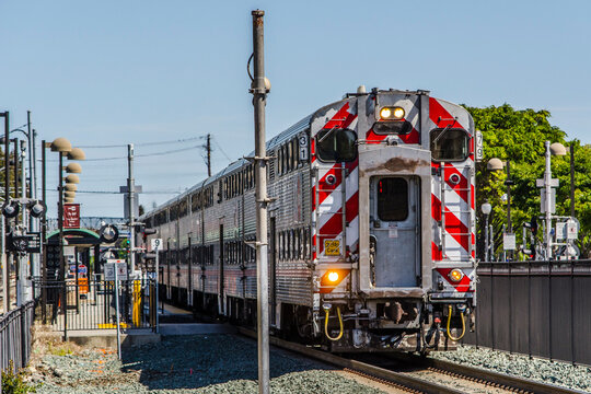 Caltrain in the station of Mountain View, California
