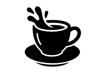 Black silhouette of a hot beverage cup splashing liquid onto a saucer