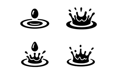 Stylized icons of liquid drops falling, ripples, and dynamic crown splashes