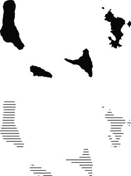 Map of comoros islands archipelago silhouette and outline set black and white graphic illustration