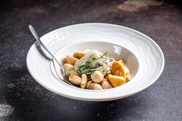 Marinated mushroom salad with onion and herbs