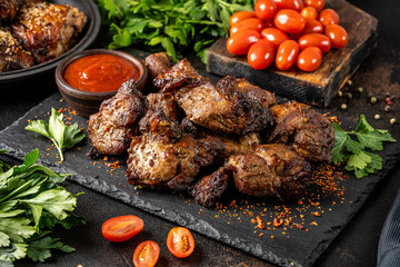 Eastern style grilled meat with spicy sauce