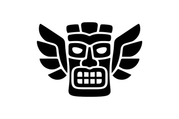 Stylized black and white winged tribal mask icon representing ancient mythology