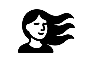 Minimalist profile of a woman with long dark hair flowing dynamically in the wind