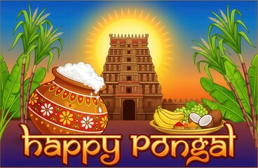 Happy pongal card illustration.