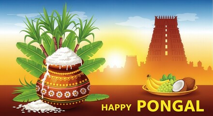 Greeting card illustration for Pongal.