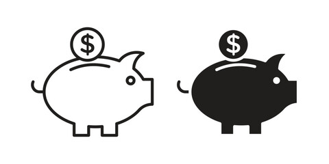 Piggy bank icon Collection for mobile and web apps. Editable stroke line and glyph icons.