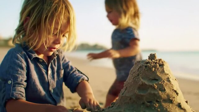 Child building sandcastle on the beach